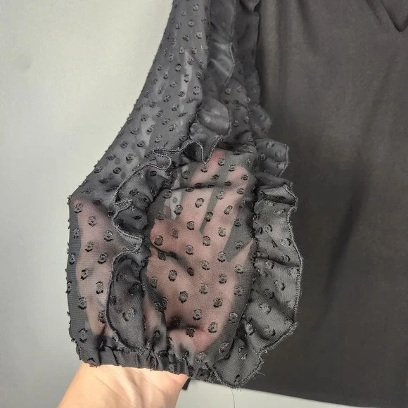 Cato Blouse Womens 18/20W Black Sheer Swiss Dot Ruffle Sleeve Pullover Plus‎ Top - Picture 6 of 14